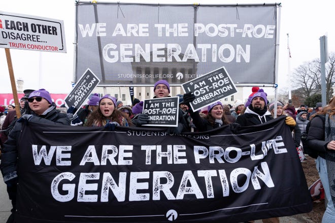 Anti-abortion activists march outside of the U.S. Supreme Court during the March for Life in Washington on Jan. 21.