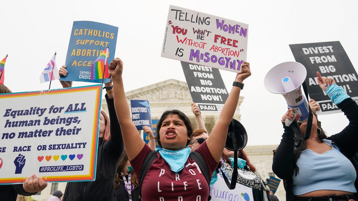 Protesters at the Supreme Court on May 3, 2022, following the leak of a draft of an opinion suggesting the court may overturn the landmark Roe v. Wade decision.