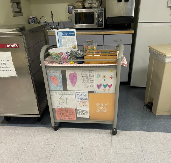 A wellness cart at Beverly Hospital delivers snacks to nursing staff.