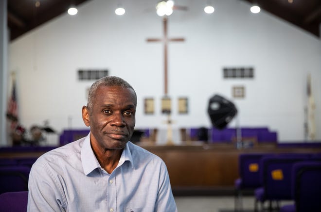 Rev. Adam Carrington, a civil rights leader and Hillcrest neighborhood pastor, sits in his church on May 3, 2022, in Corpus Christi, Texas.