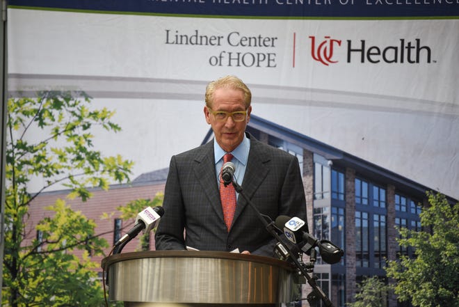 S. Craig Lindner, co-CEO of American Financial Group Inc. and co-founder of the Lindner Center of Hope, speaks at a capital raising event for the Mason-based center at the Lytle Park Hotel rooftop in downtown Cincinnati on Wednesday, May, 5, 2022.