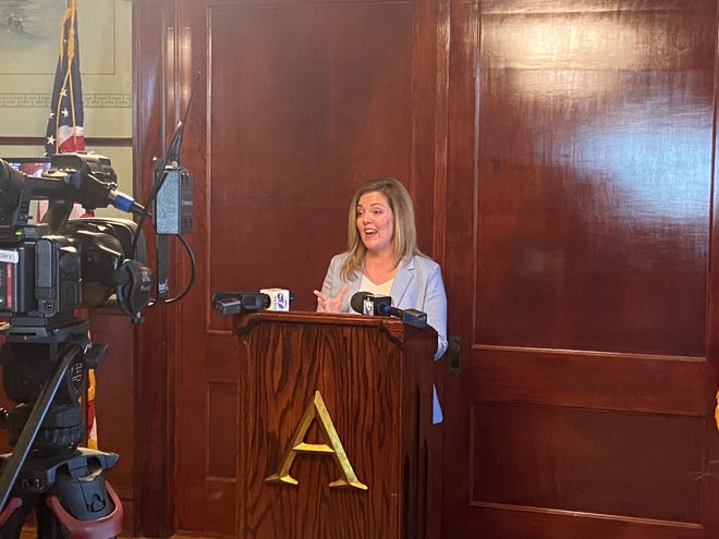 Amarillo Kids First Co-Chair Carmen Fenton speaks out in support of Amarillo Independent School District's Proposition A at a press conference Thursday morning, ahead of Saturday's bond election.