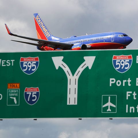 A Southwest airlines plane prepares to land at For