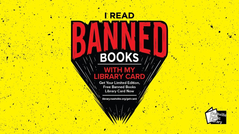 "I read banned books" special edition library card from the Nashville Public Library.