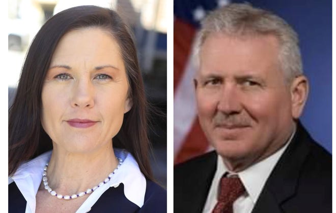 Mary Hollocker, left, and Andrew Murray are Republican candidates running for District Attorney for District 42 in the May 17 primary.