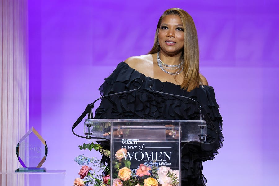 NEW YORK, NEW YORK - MAY 05: Queen Latifah speaks on stage at Variety's 2022 Power Of Women: New York Event Presented By Lifetime at The Glasshouse on May 05, 2022 in New York City. (Photo by Arturo Holmes/Getty Images for Variety) ORG XMIT: 775807948 ORIG FILE ID: 1395625368