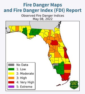 Fire danger index map for May 8, 2022.