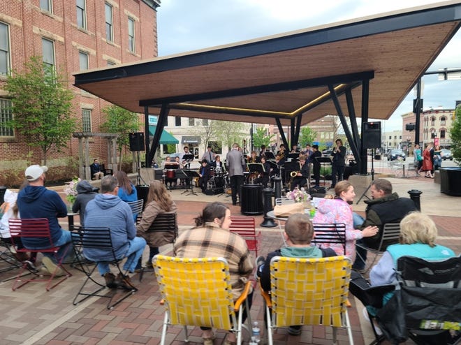 The Wooster High School jazz band performs one of its first songs during its performance Saturday evening in downtown Wooster.