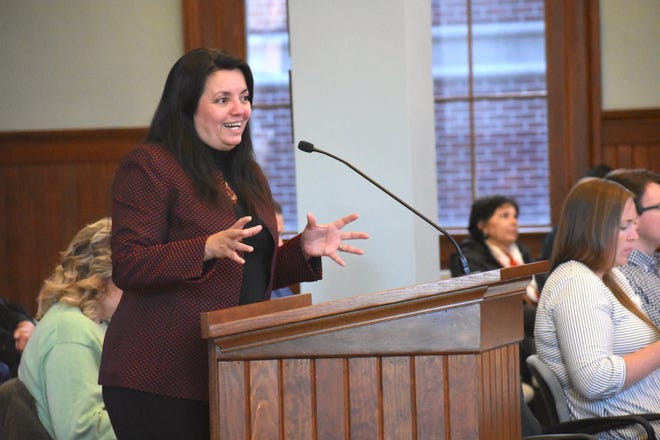 Norma Ramirez de Miess, vice president of Main Street America’s revitalization services, speaks at a public meeting April 28 at the Adrian City Chambers Building that examined the state of Adrian's downtown. The meeting also featured representatives from Michigan Main Street. Adrian is in the Select Level of the Michigan Main Street program.