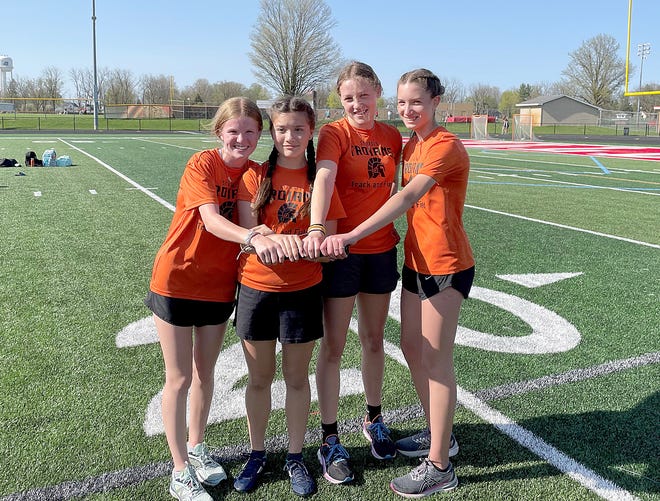 Tessa Hatt, Eleanor Park, Sydney Bir and Berkley Holtz set a new Sturgis Middle School record in the two-mile relay at Vicksburg on Monday.