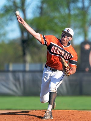 Chase Booth fires a pitch during Ridgewood's 6-3 win against visiting Sandy Valley on Monday in West Lafayette.