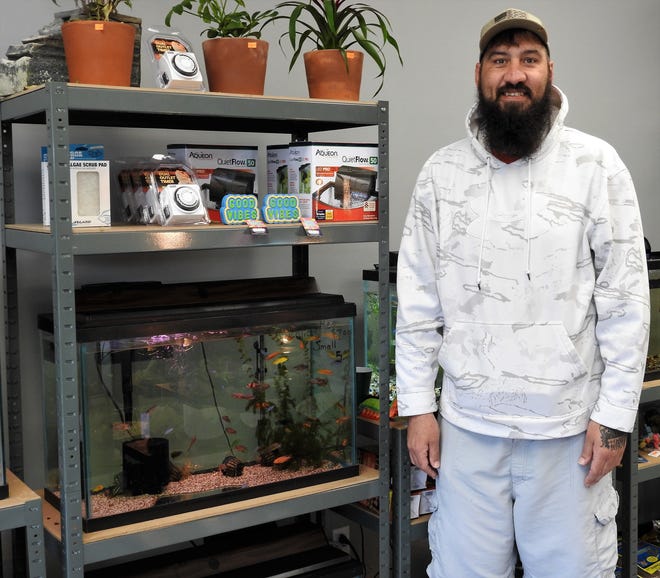 Robb Bush opened the Crystal Aquarium a little more than a month ago at the new Thompson Duplet, 531 Main St. He offers fish, reptiles, feeders for reptiles, healing crystals and some used equipment. He hopes to expand to a bigger spot to offer more animals and new tanks and equipment.