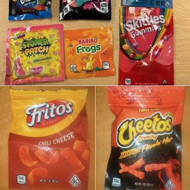 Las Cruces police say these are some products containing THC and resembling popular snacks and candy confiscated from Las Cruces students.