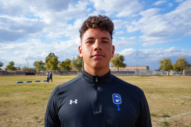 Sophomore quarterback, Dylan Raiola poses for a photo at Chandler High School's practice football fields on March 10, 2022, in Chandler, AZ.