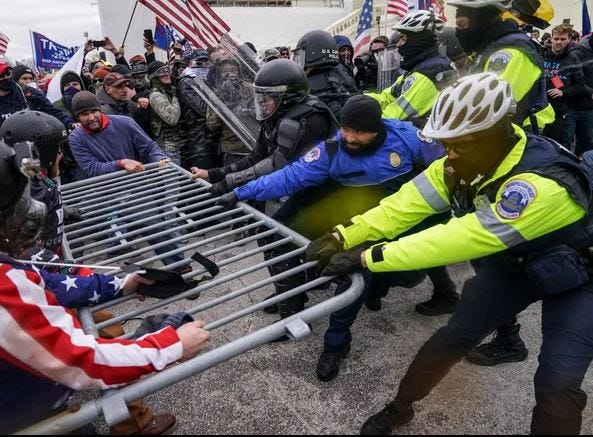 A scene from the Jan. 6, 2021, riot at the U.S. Capitol when it was stormed by protesters.