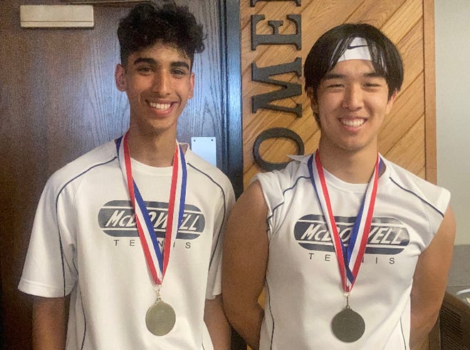 McDowell's Sahil Jain, left, and Eric Cui won the District 10 Class 3A boys tennis doubles championship on Wednesday, May 11, 2022, at Westwood Racquet Club.