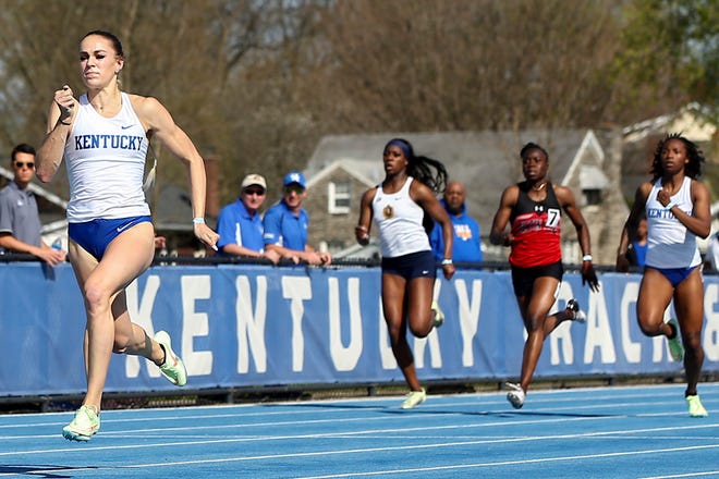 Kentucky sprinter Abby Steiner competes in the Kentucky Invitational on Friday, April 22, 2022, in Lexington.