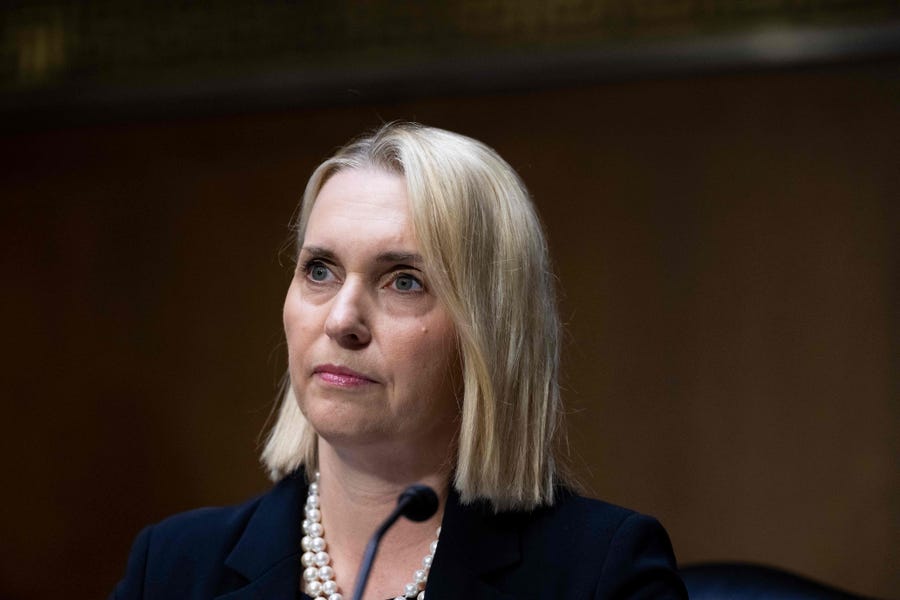 Bridget Brink testifies on her nomination to be US Ambassador to Ukraine during a Senate Foreign Relations Committee hearing on Capitol Hill in Washington, DC, on May 10, 2022.