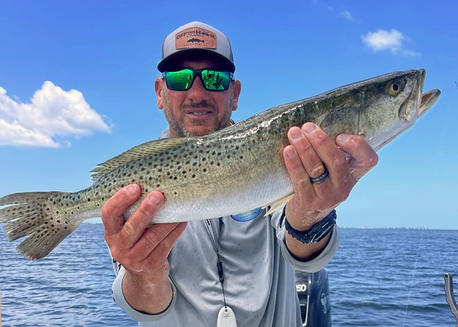 Capt. John Gunter, of Off The Hook Charters of Palmetto, caught this 26-inch speckled trout on a scaled sardine while fishing in lower Tampa Bay recently. 