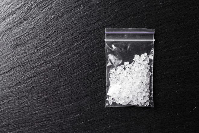 Methamphetamine in a plastic bag.  Use of this crystal shaped drug is on the rise in Charlevoix County and the surrounding areas.