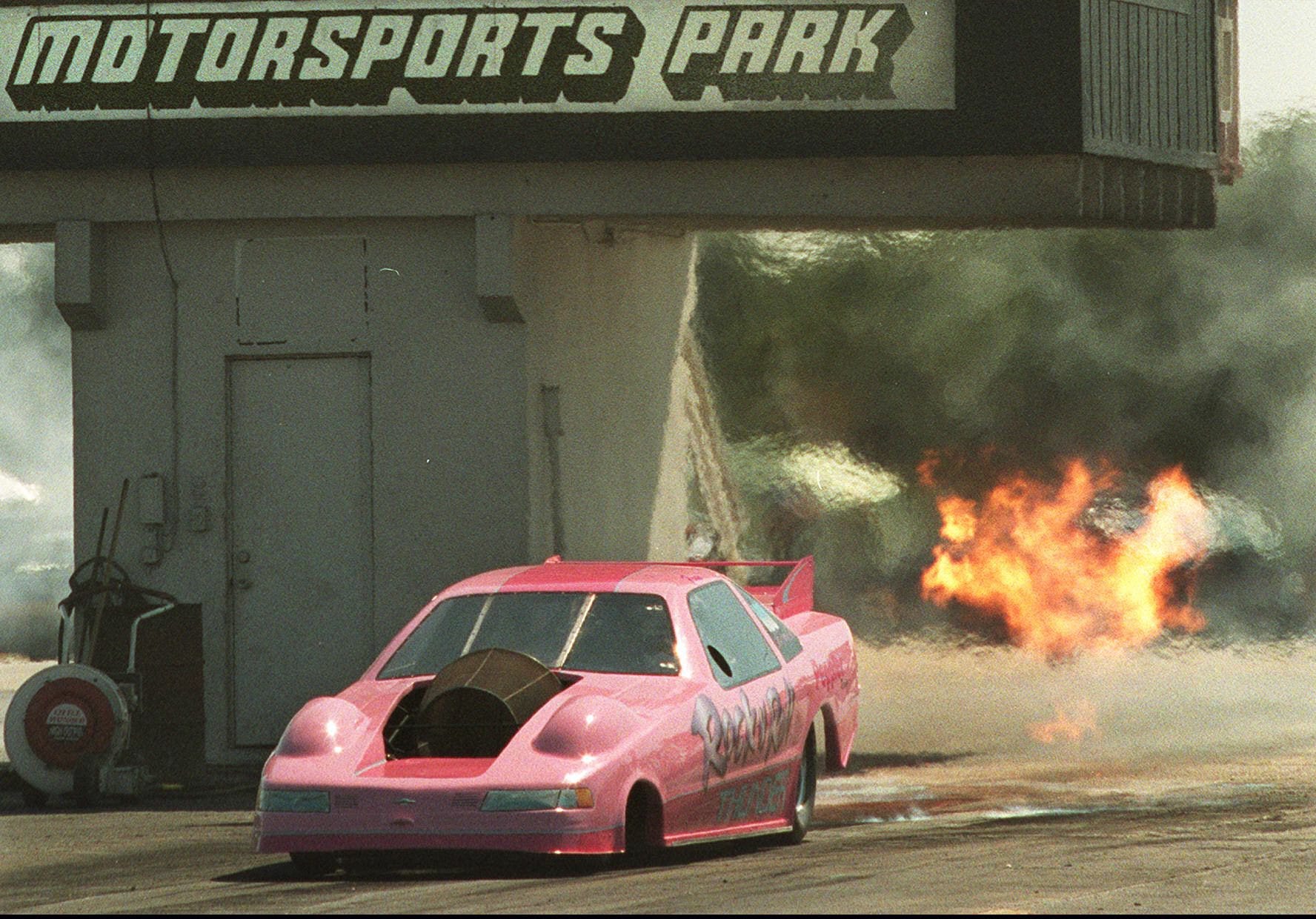 A jet funny car starts its heat at Moroso Motorsports Park in 1999.