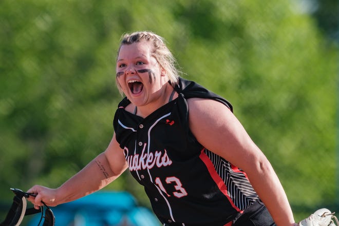 New Phila's Julia Miller reacts to another strikeout against Stow-Munroe Falls during their D1 Sectional softball title game Wednesday.