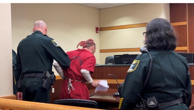 Ownership of Sheeba, an allegedly abused dog previously owned by Marcus Lynn Chiddister, 22, above being re oved from the courtroom after an outburst, and his girlfriend, Kiara Howse, 23, was given to Lee County Sheriff Carmine Marceno after a civil hearing Thursday.
