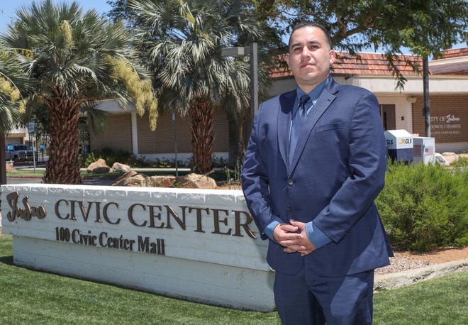 Jonathan Becerra is running for Indio's District 3 city council seat in Indio, Calif., May 12, 2022.