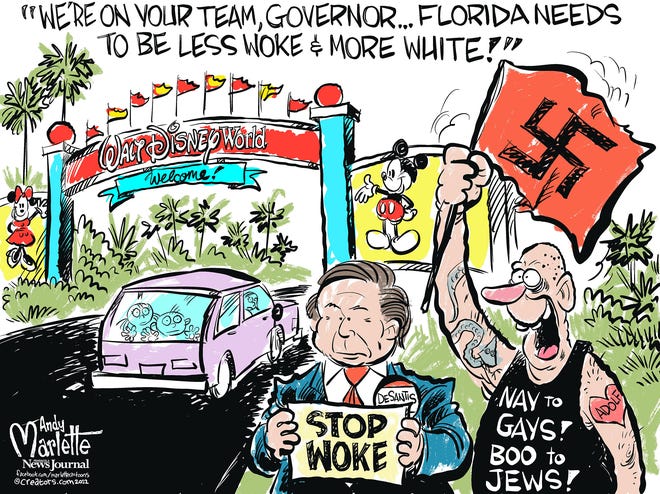Florida cartoon: Nazis join DeSantis in protest of Disney