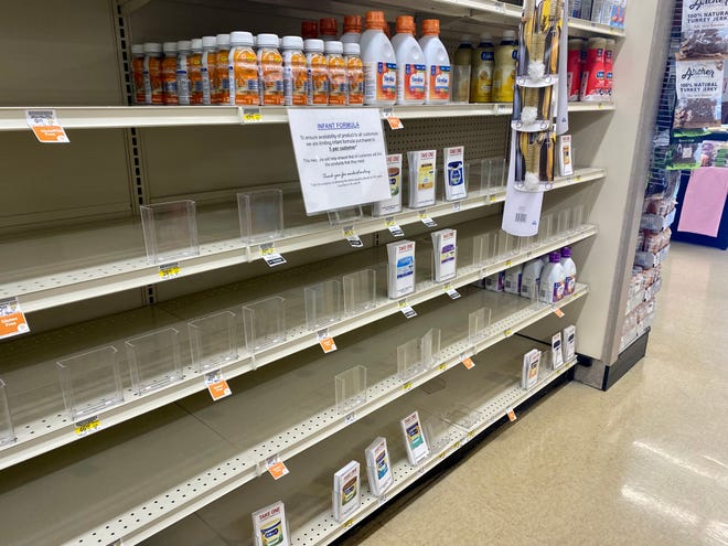 Shelves that normally carry infant formula at a Safeway in Phoenix, 520 W. Osborn Road, were nearly empty on May 12, 2022.