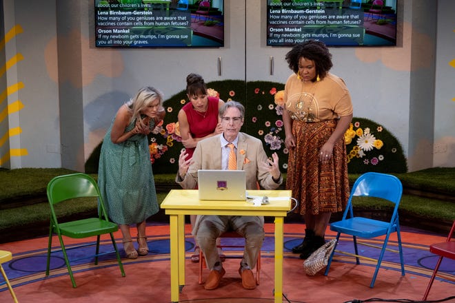 From left, Anne Bowles, Celia Mei Rubin, Paul Slade smith and Jasmine Bracey in the Asolo Repertory Theatre production of “Eureka Day” by Jonathan Spector.