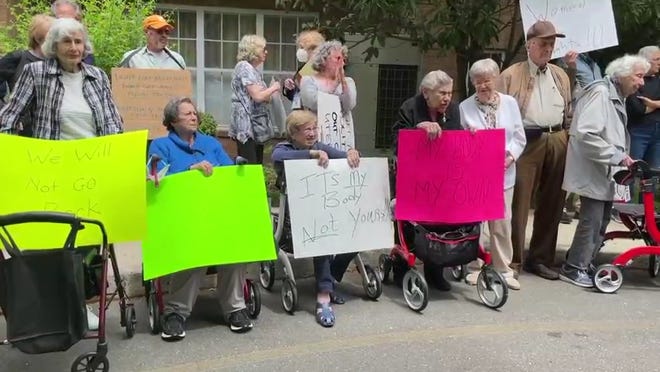 Former New Jersey Senate Majority Leader Loretta Weinberg lead a demonstration of grandmothers and great-grandmothers at a rally for abortion rights.