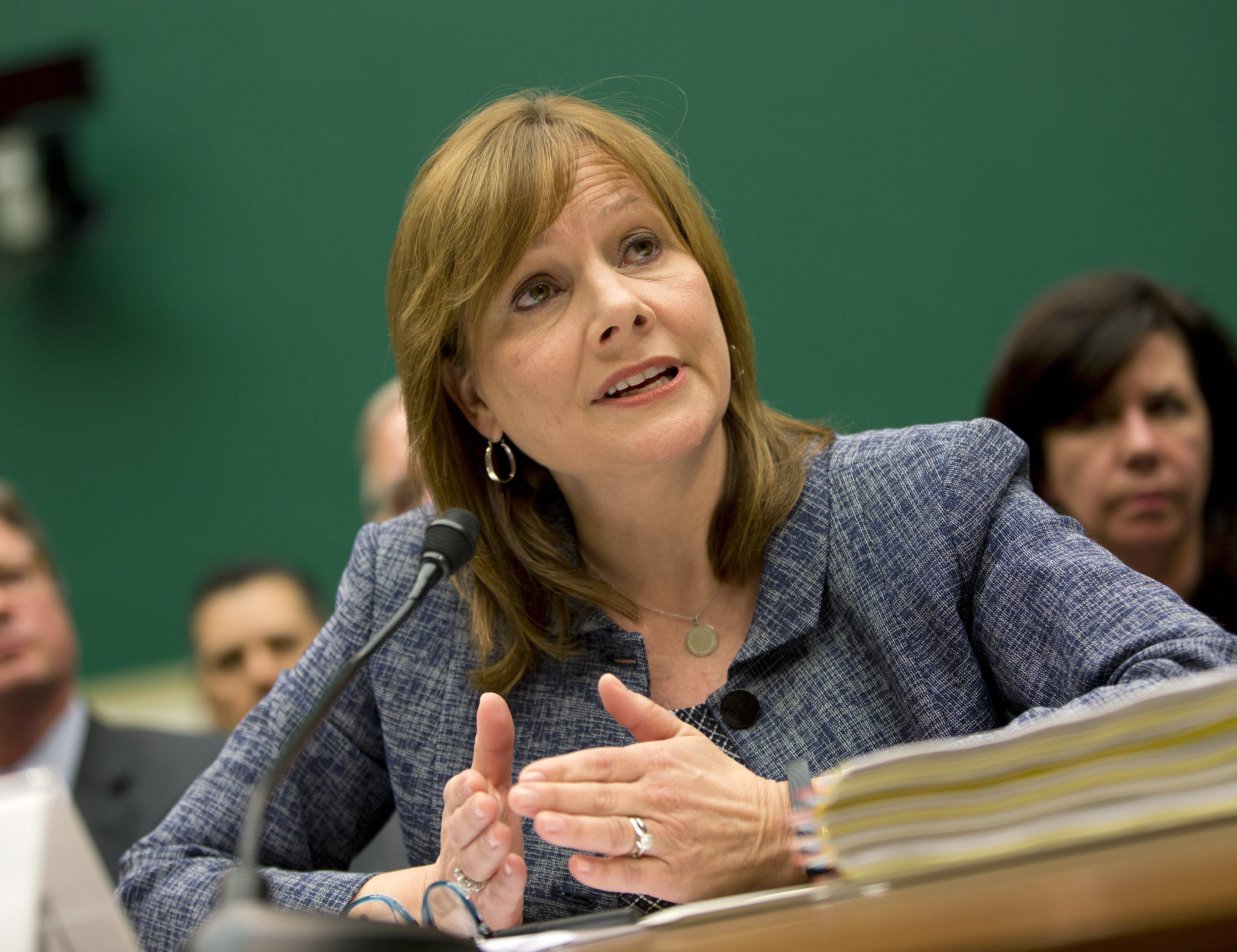 General Motors CEO Mary Barra testifies on Capitol Hill in Washington on April 1, 2014, before the House Energy and Commerce subcommittee on Oversight and Investigation. The committee is looking for answers from Barra about safety defects and mishandled recall of 2.6 million small cars with a faulty ignition switch.