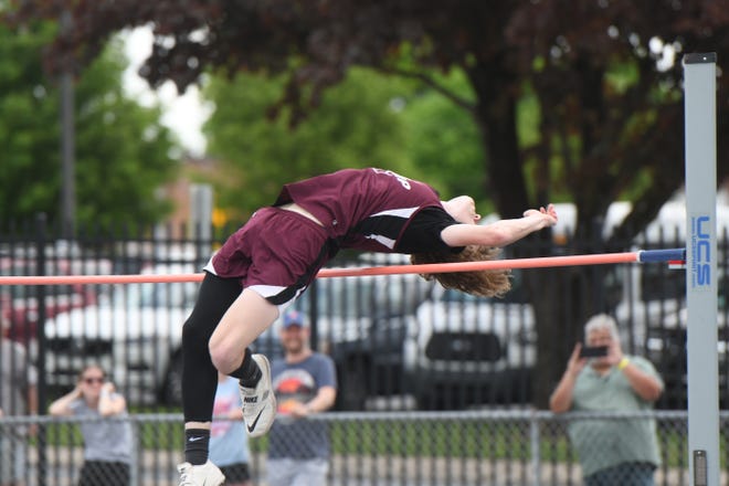 Dakota Arana of Shippensburg competes at the 2022 Mid-Penn Track and Field Championships, which took place at Chambersburg on Saturday, May 14.