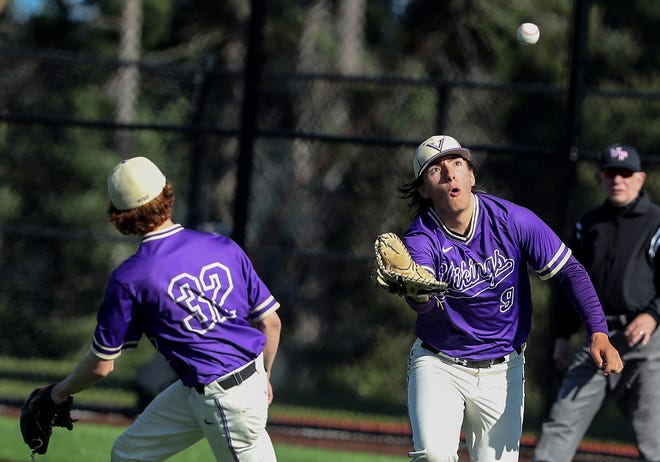 North Kitsap's Dalton Brockett catches a popup for Fife out at Central Kitsap High School on Saturday, May 14, 2022. 