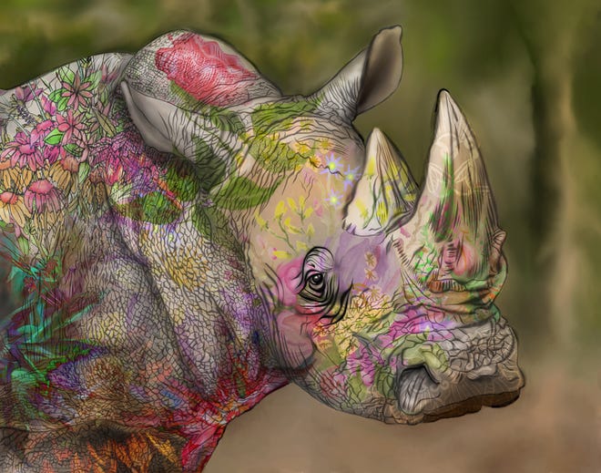 Creative Tallahassee 2022 exhibit: 1st Place, Starlene DeBord, Extinct White Rhino, Digital Illustration
