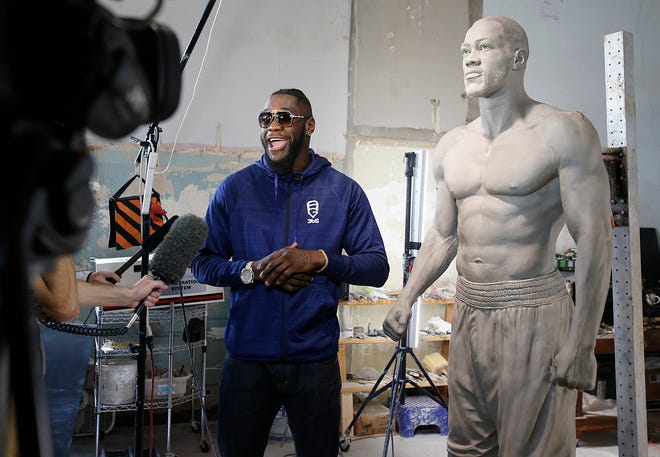 A statue of Tuscaloosa heavyweight boxer and ex-WBC champion Deontay Wilder, seen here as a work-in-progress during a 2017 photo shoot, will be unveiled May 25 outside the offices of Tuscaloosa Tourism and Sports on Jack Warner Parkway. The public is invited to attend.