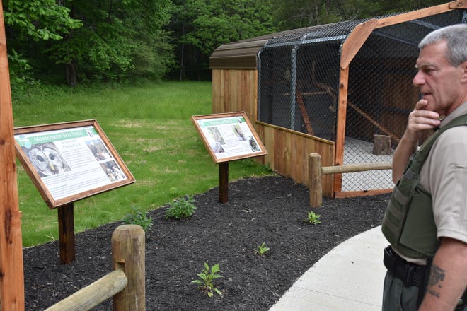 Ranger Tim Wheatley talks about the new raptor aviary at Montgomery Bell State Park in Dickson County.