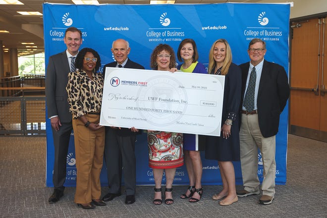 Members First Credit Union of Florida donated a gift of $140,000 to the UWF Foundation at the College of Business on May 10.
