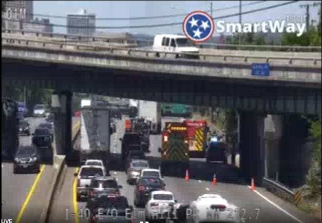 A vehicle fire caused traffic delays on I-40 westbound near Elm Hill Pike around noon Tuesday, May 17, 2022.