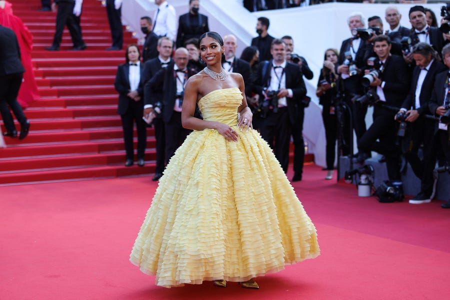 US model Lori Harvey arrives to attend the screening of "Final Cut (Coupez !)" ahead of the opening ceremony of the 75th edition of the Cannes Film Festival in Cannes, southern France, on May 17, 2022. (Photo by Valery HACHE / AFP) (Photo by VALERY HACHE/AFP via Getty Images) ORG XMIT: 775804571 ORIG FILE ID: AFP_32AB6CR.jpg