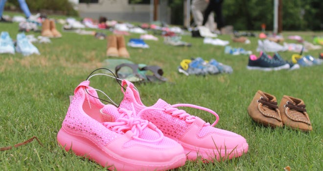 Shoes were donated Wednesday, May 18 for children in foster care in Sebastian County by efforts of the Arkansas Family Alliance. Shoes were displayed at Old Greenwood and Rogers Avenue.