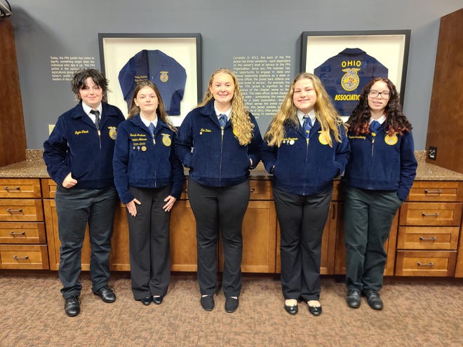 Members of the Agriculture Issues Forum CDE  team from Zane Trace finished 4th place in state finals competition. Pictured from left to right are Ryan Clark, Sarah McGraw, Ellie Doles, Carmen Corcoran and Reiley Whittington.