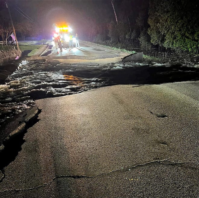 This gap on County A in the town of Maple Valley opened up after the heavy rain flooded around the culvert on May 12. Repairs began on Tuesday.