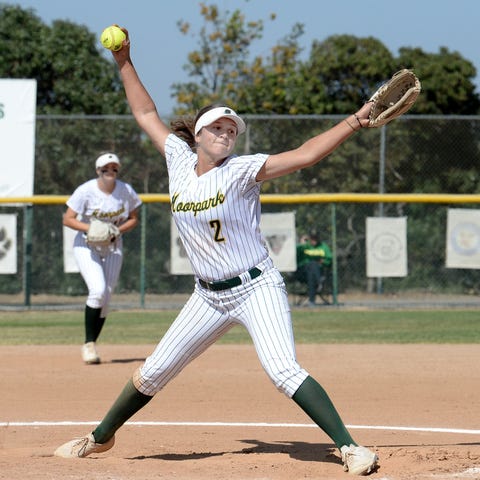 Madison Finnerty gets ready to fire a pitch during