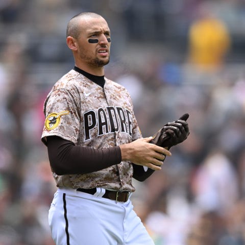 San Diego Padres outfielder Trayce Thompson after 