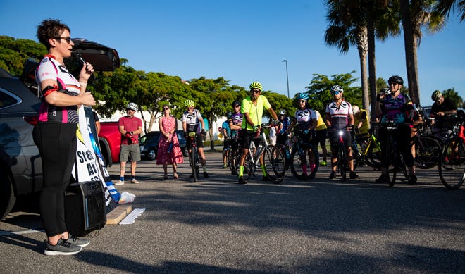 Caloosa Riders Cycling Club Director-At-Large Julie Simpson gives a testimonial about a bicycling crash she was injured in during the 2022 Ride of Silence.