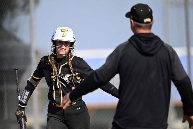 UMBC's Courtney Coppersmith during an NCAA softball game on Saturday, March 5, 2022, in Baltimore, Md. (AP Photo/Gail Burton)