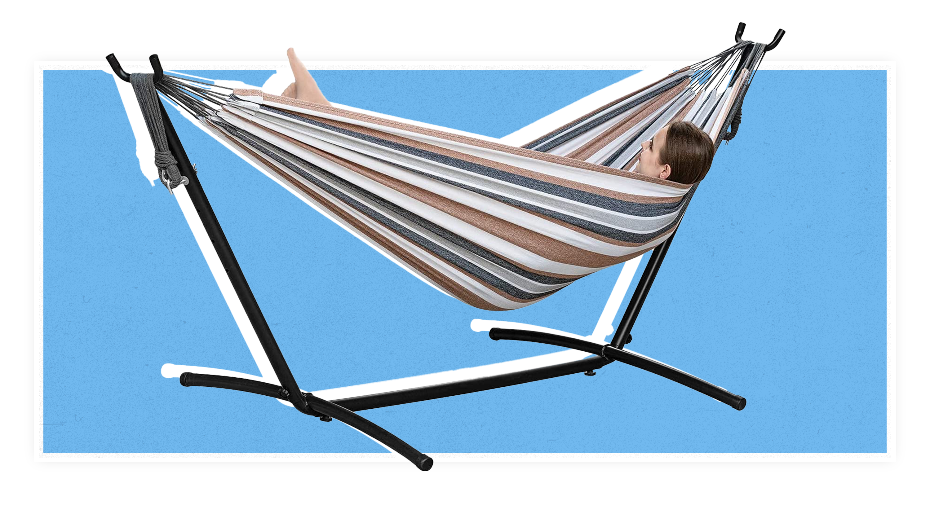 learnarmy 2 Person Jacquard Hammock in Oversize Rio 200 x 150 cm up to 220 kg in White for Outdoor Garden Portable and Breathable