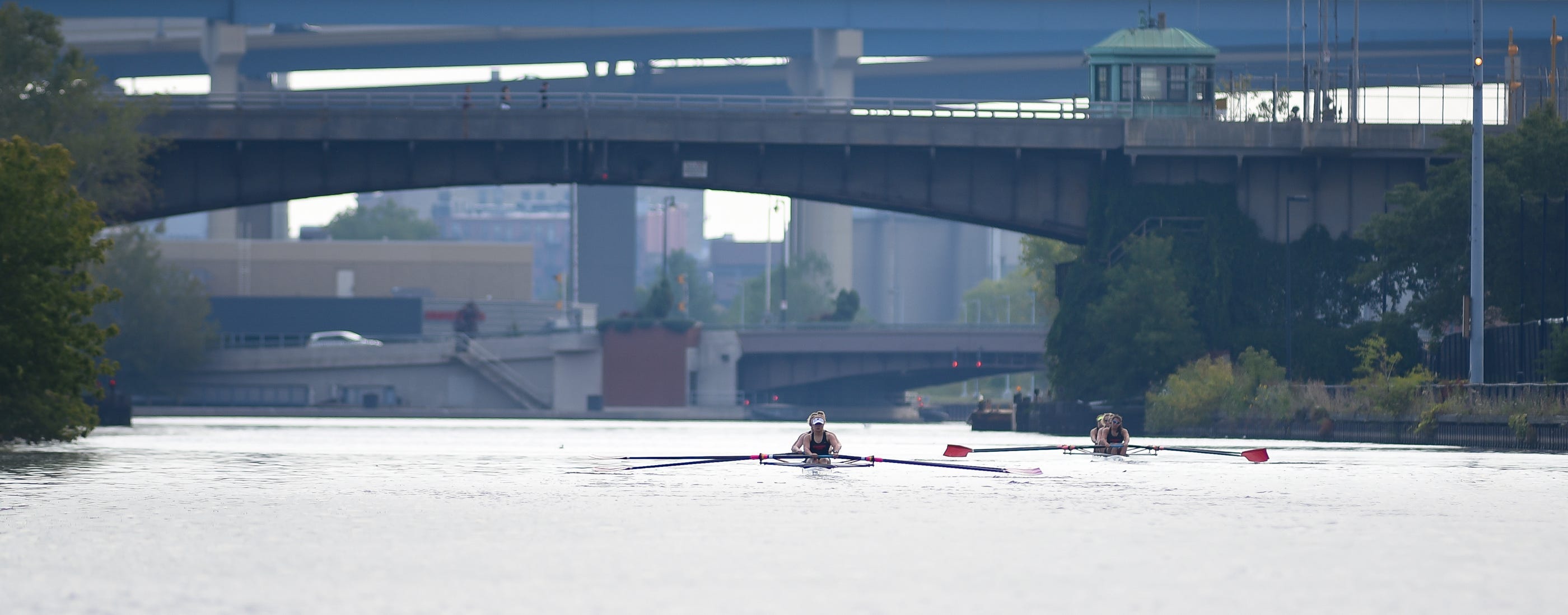 The Wisconsin women's rowing team, shown here at the Milwaukee River Challenge in Sept. 21, 2019, is the largest women's rowing team in the country – on paper. But dozens of the women Wisconsin counts as full participants have no experience and never compete in races.